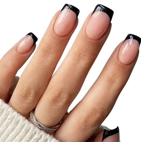 Paznokcie Sztuczne Tipsy Kwadrat Nude Czarny French R Owe Samoprzylepne Cena