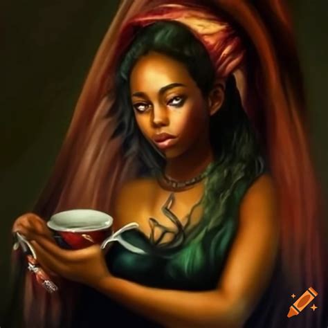 Dark Skinned Faerie Enjoying A Tea Time On Craiyon