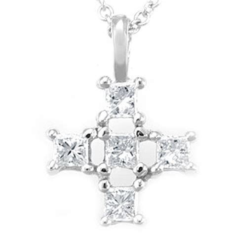 Princess Cut Diamond Cross Pendant, 14K White Gold Ladies Pendants ...