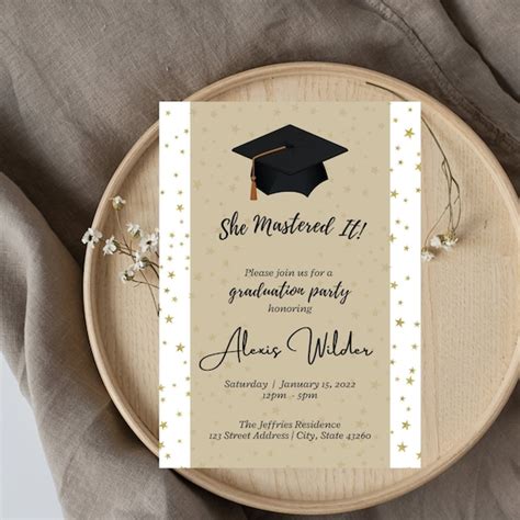 She Mastered It Graduation Party Invitation Masters Degree Etsy