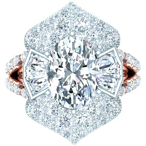 2 Carat Oval White and Rose Gold Diamond Engagement Ring For Sale at