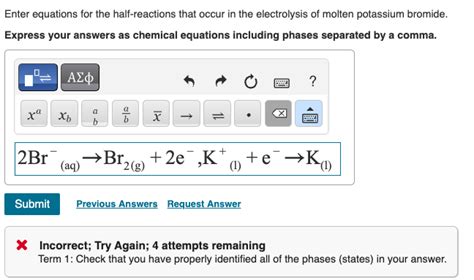 Solved Enter Equations For The Half Reactions That Occur In Chegg