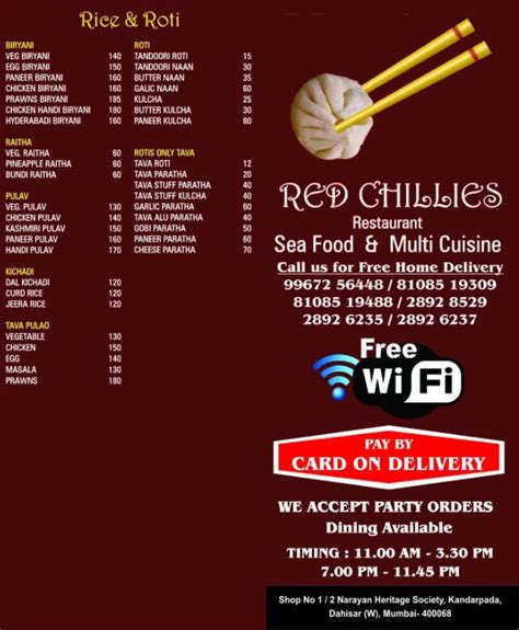 Red Chillies Menu Menu For Red Chillies Dahisar Western Suburbs Mumbai