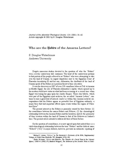 Who Are The Habiru of The Amarna Letters - D Waterhouse | PDF | Canaan ...