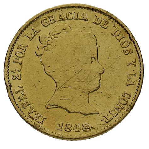 Moneda Isabel II 80 Reales Oro 1848 Barcelona PS 6 68g Andorrano