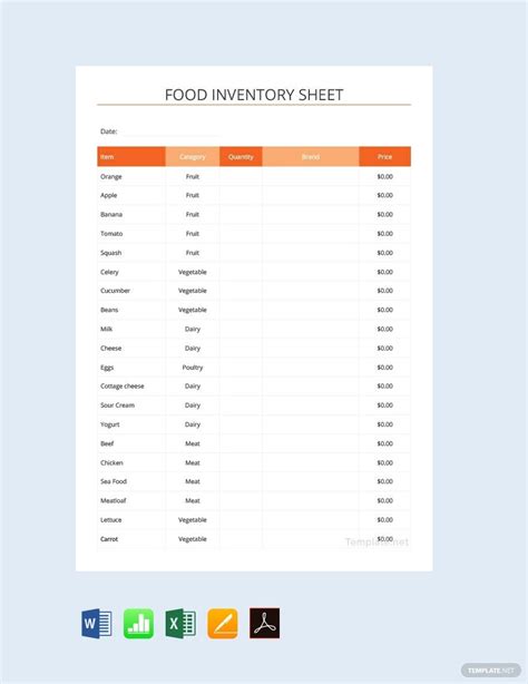 Food Inventory Spreadsheet Template In Google Sheets Word Excel