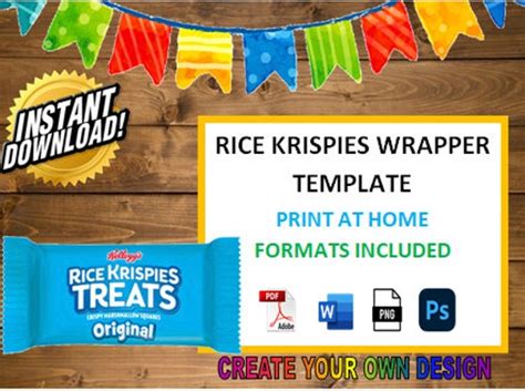 Rice Krispie Treat Wrapper Template Blank Template Custom Etsy