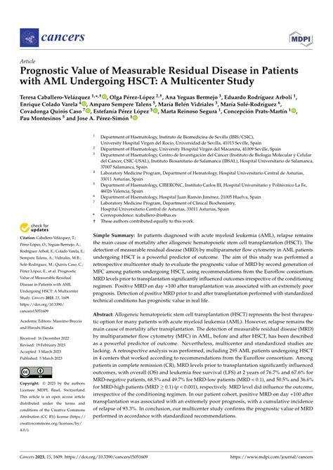 PDF Prognostic Value Of Measurable Residual Disease In Patients With