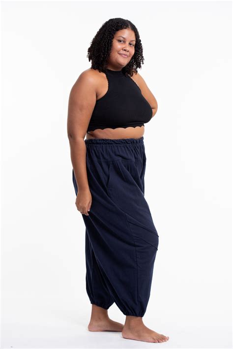 Plus Size Genie Womens Cotton Harem Pants In Navy