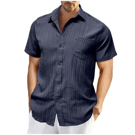Kukoosong Mens Short Sleeve Button Down Collar Solid Color Office