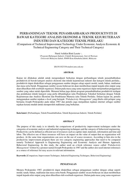 PDF PERBANDINGAN TEKNIK PENAMBAHBAIKAN PRODUKTIVITI DI BAWAH KATEGORI