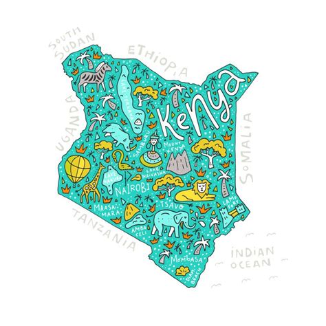 Mappa Del Fumetto Del Kenya Illustrazione Vettoriale Illustrazione Di