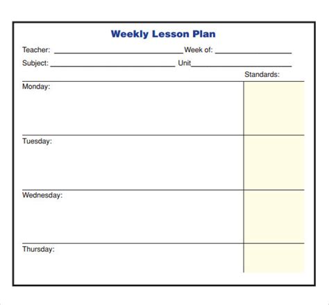 Printable Free Weekly Lesson Plan Template Pdf Printable Templates