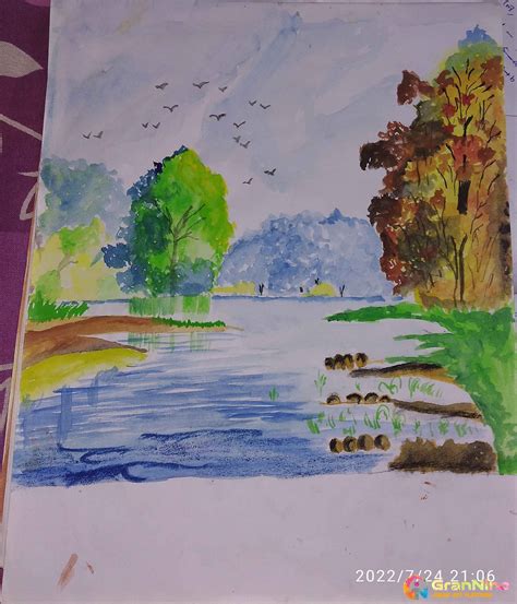 Landscape Drawing In Water Colour