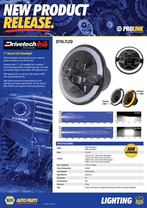 NAPA Auto Parts NP DT 22 0023 7in Round Headlight DTHL7LED Page 1