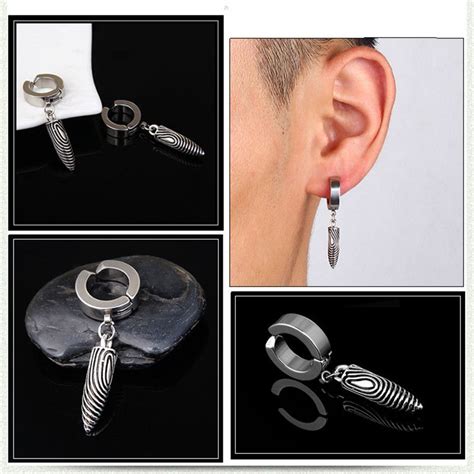 16 Styles Titanium Clip On Mens Earrings Hoop Earrings Studs Fashion