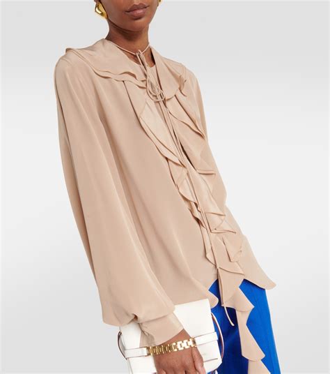 Ruffled Silk Crepe De Chine Blouse In Neutrals Victoria Beckham