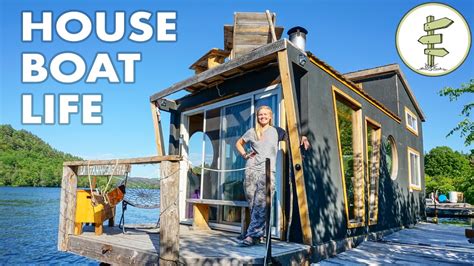 Living On A 4 Season Houseboat Beautiful Floating Tiny House Youtube