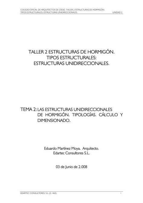 PDF TALLER 2 ESTRUCTURAS DE HORMIGÓN TIPOS Unidirecc