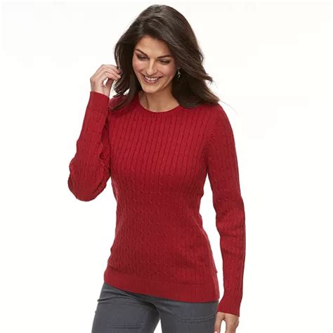 Womens Croft And Barrow® Classic Cable Knit Crewneck Sweater