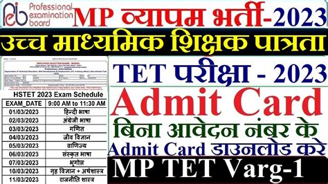 MP ESB PEB High School Teacher Eligibility Test Admit Card 2023 MP