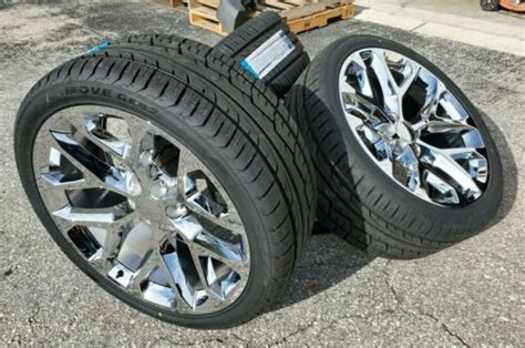 24 Fits Chevy Silverado Wheels And Tires Package Snowflake Ck156 1500 Chrome Rims Ebay