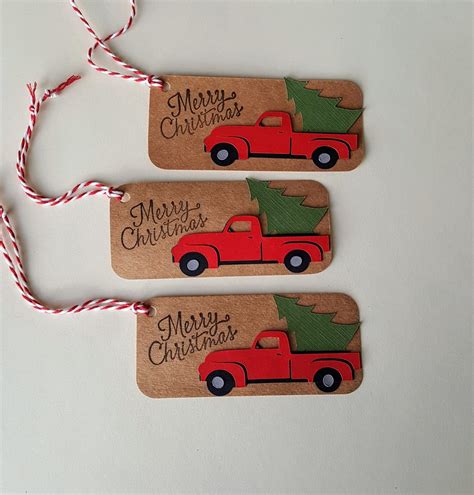 Red Truck Christmas Gift Tags Old Red Truck Tags Merry - Etsy