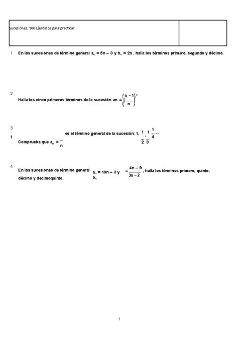 100ejerciciosdesucesiones 170314231634 1 En Las Sucesiones De Término General A N 5n − 3 Y B