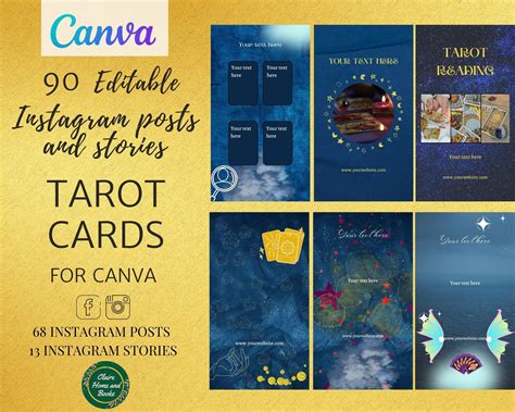 90 Tarot Instagram Posts and Stories Templates for Canva - Etsy