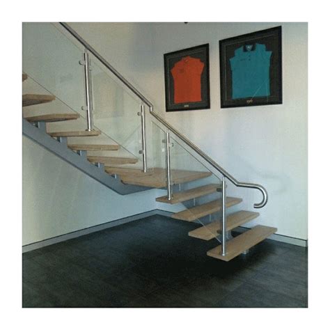 Customize U Channel Glass Railing Wooden White Oak Led Straight Stairs