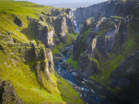 Fjadrargljufur Canyon Green Moss Iceland Ring Road DJI Mavic 3 Pro Cine