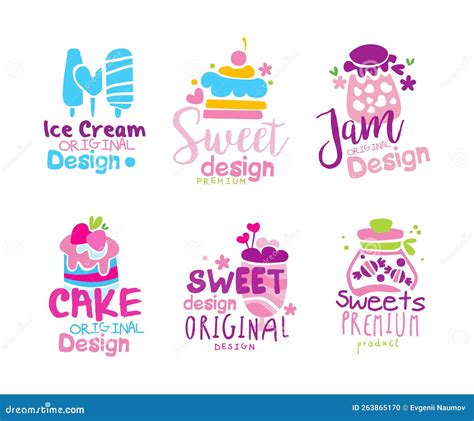 Confectionery Emblems With Sweet Cake And Sugary Dessert Vector Set