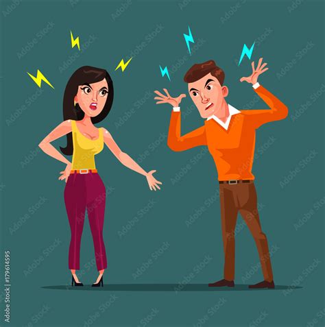 Angry man and woman characters quarreling. Vector flat cartoon ...