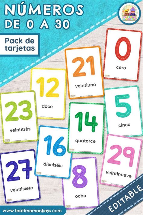 NÚMEROS DE 0 A 30 Tarjetas Didácticas Tea Time Monkeys Tarjeta