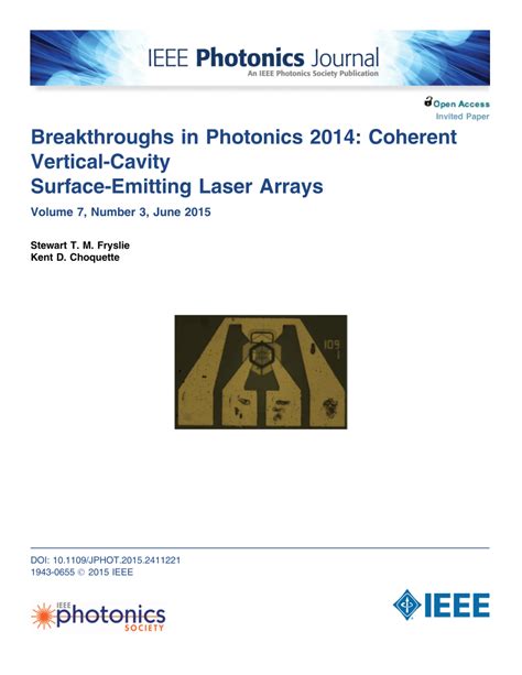 Pdf Breakthroughs In Photonics 2014 Coherent Vertical Cavity Surface