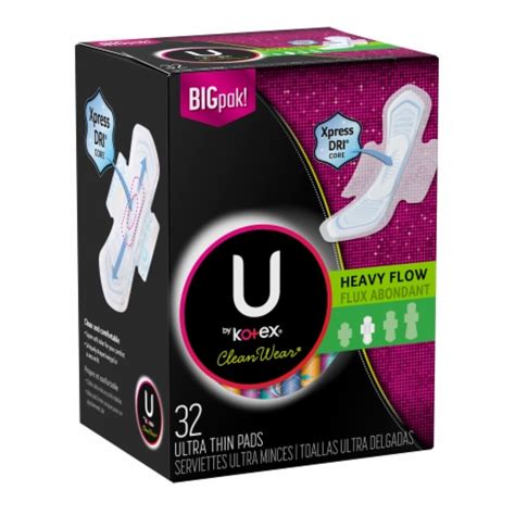 U By Kotex Cleanwear Heavy Flow Unscented Ultra Thin Pads With Wings