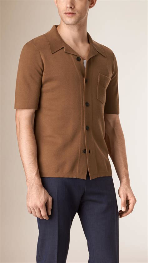 Burberry Short Sleeved Stretch Cashmere Cardigan In Light Brown Brown For Men Lyst