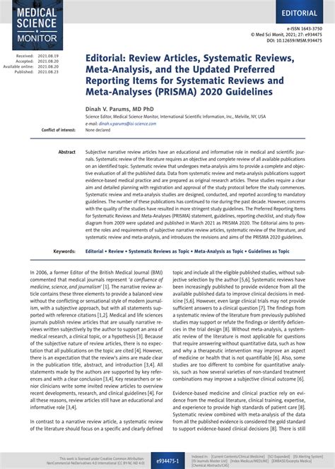 Pdf Editorial Review Articles Systematic Reviews Meta Analysis