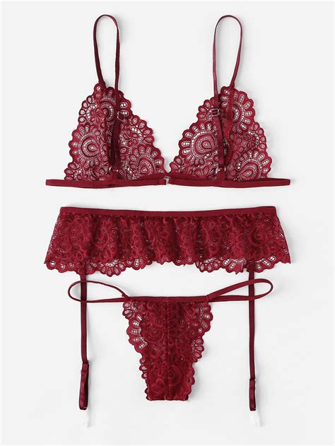 Conjunto De Lingerie De Lantejoulas Shein