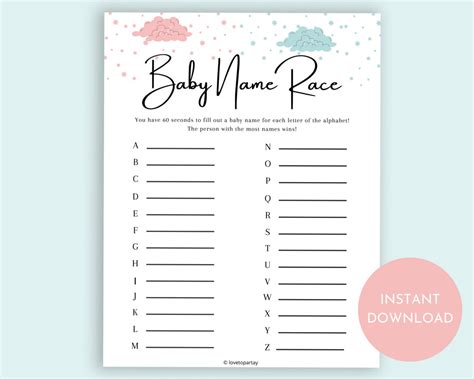 Baby Name Race Baby Shower Games Baby Name Race Game Gender Reveal