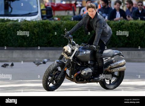 Tom Cruise Riding Motorbike In Front Of Crowd Filming Mission