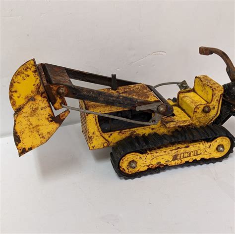 Vintage Metal Toy Backhoe Trencher With Rubber Track Nostalgic Great