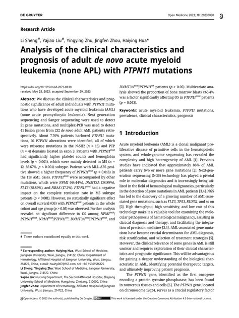 PDF Analysis Of The Clinical Characteristics And Prognosis Of Adult