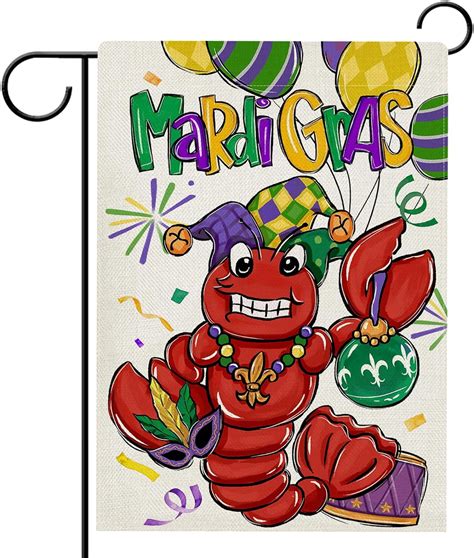 Newhomestyle Mardi Gras Crawfish Garden Flag Double Sided New Orleans