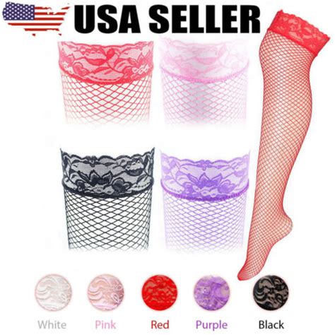 2 1Pairs Fishnet Stockings Thigh High Lingerie Sexy Lace Tights Socks Womens US EBay