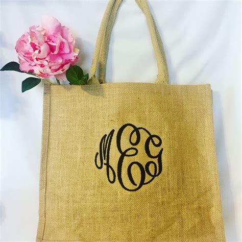 Monogrammed Burlap Tote Bag Shopper Burlap Tote Bags