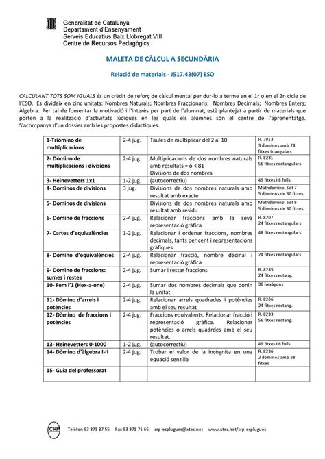 Maleta Calcul Secundaria By Servei Educatiu Baix Llobregat VIII