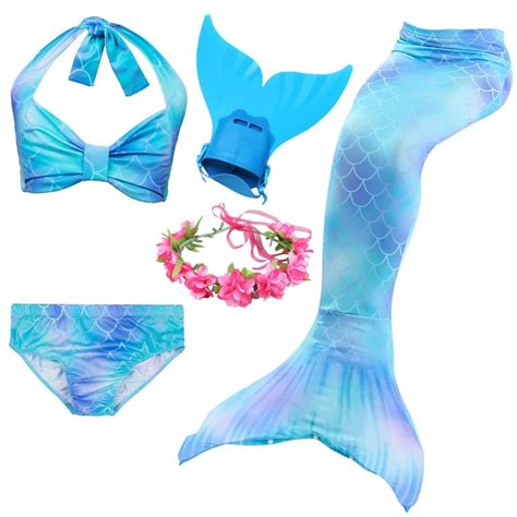 6 Colors Girls Swimming Mermaid Tail with Monofin Bathing Suit Children ...