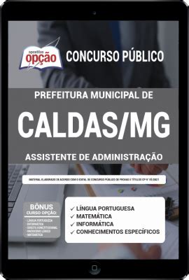 Apostila Prefeitura de Caldas MG em PDF Assistente de Administração