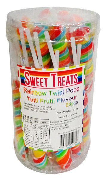 Sweet Treats Rainbow Tutti Frutti Twist Pops 48pcs Toms